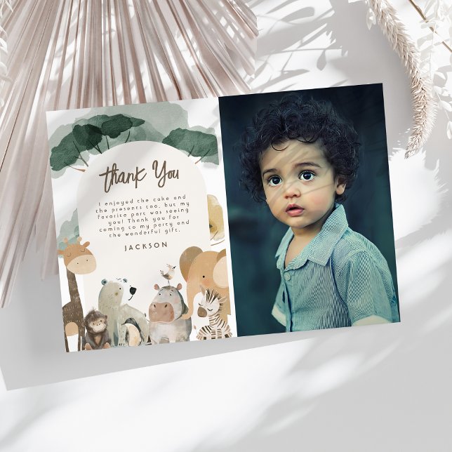 Carte De Remerciements Animaux de fête à l'aquarelle Photo Fête d'anniver (Créateur téléchargé)