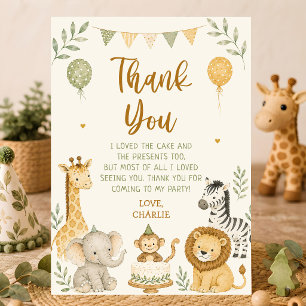 Carte De Remerciements Animaux de fête de safari de jungle sauvage garçon