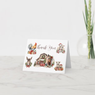 Carte De Remerciements Animaux de la ferme d'hiver Noël