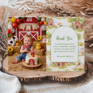 Carte De Remerciements Animaux de la Ferme Pastel pour Anniversaire de 1è