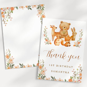 Carte De Remerciements Animaux de la forêt aquarelle 1er anniversaire   
