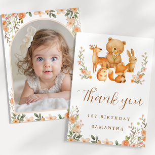 Carte De Remerciements Animaux de la forêt aquarelle Photo d'anniversaire