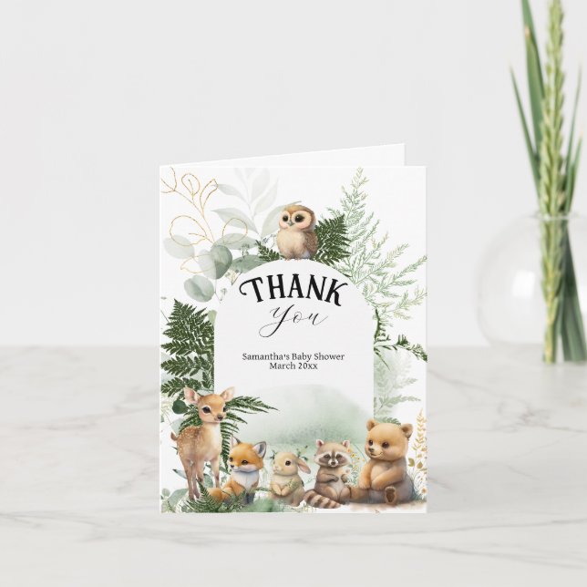 Carte De Remerciements Animaux de la forêt Baby shower de la forêt (Devant)