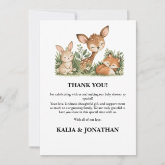Carte De Remerciements Animaux de la forêt Bohème Verdure Baby Shower