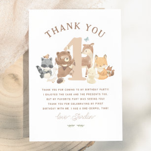 Carte De Remerciements Animaux de la Forêt Mignons Première Photo Fête d'