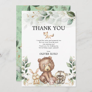Carte De Remerciements Animaux de la forêt Wild One Greenery Gold Birthda