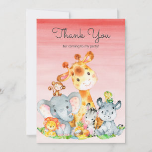 Carte De Remerciements Animaux de la jungle de safari mignons aquarelle M
