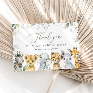 Carte De Remerciements Animaux de la jungle, Safari, Sauvage, Baby Shower