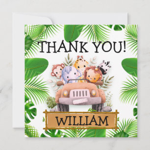 Carte De Remerciements Animaux de Safari Anniversaire Sauvage Un