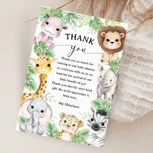 Carte De Remerciements Animaux de Safari Baby Shower Garçon Tropical Reme