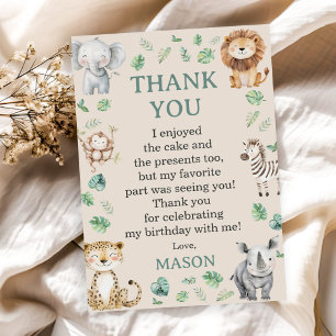 Carte De Remerciements Animaux de safari de la jungle sauvage Anniversair