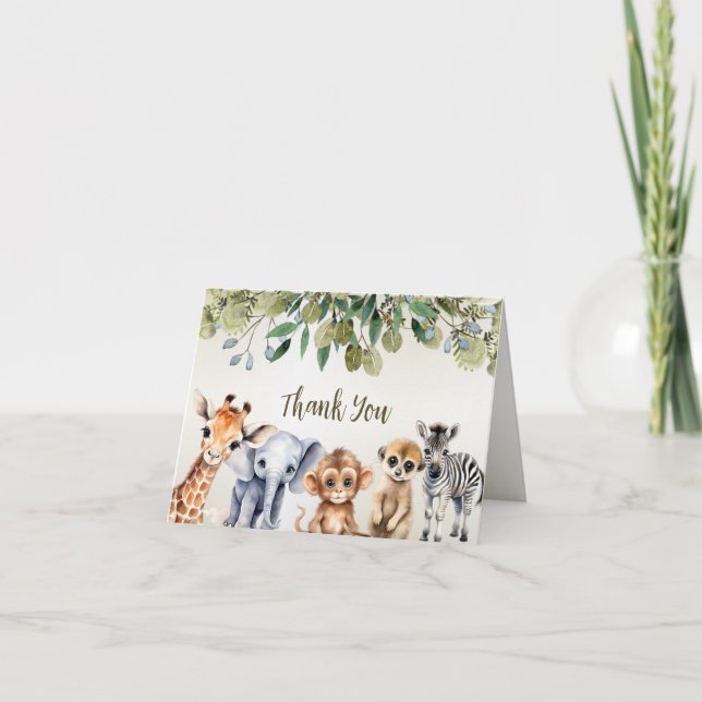 Carte De Remerciements Animaux de Safari de la Jungle Tropicale Fête aux  (Devant)