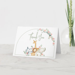 Carte De Remerciements Animaux de Safari Fleurs Baby Shower