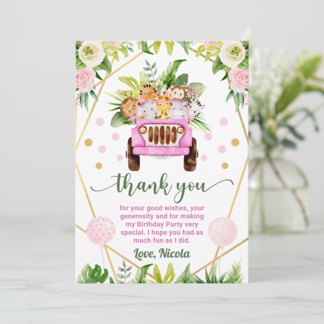 Carte De Remerciements Animaux de safari jungle aquarelle pour l'annivers (Debout devant)