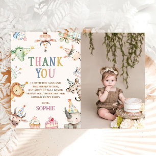 Carte De Remerciements Animaux de safari mignons Fille 1er anniversaire P
