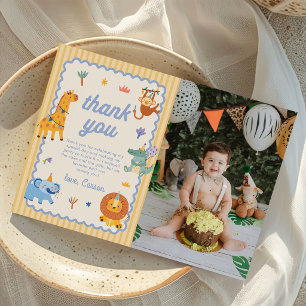 Carte De Remerciements Animaux de safari mignons pour 1er anniversaire Ph