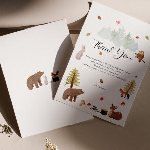 Carte De Remerciements Animaux des bois Baby shower d'automne d'automne