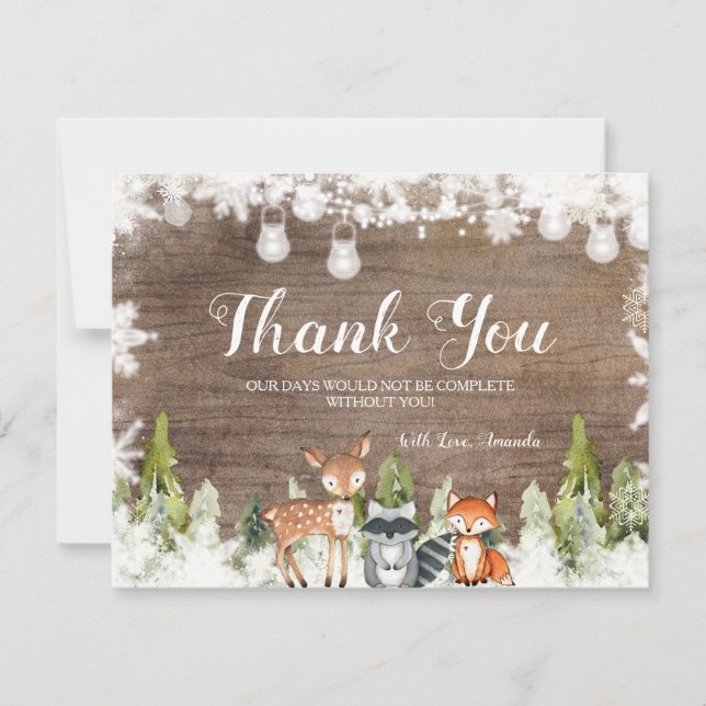 Carte De Remerciements Animaux d'hiver Baby shower de flocons de neige en (Devant)