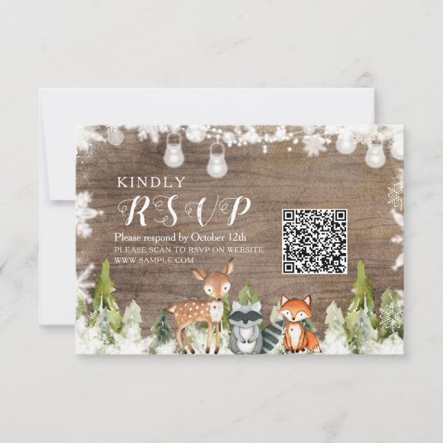 Carte De Remerciements Animaux d'hiver Baby shower de flocons de neige en (Devant)