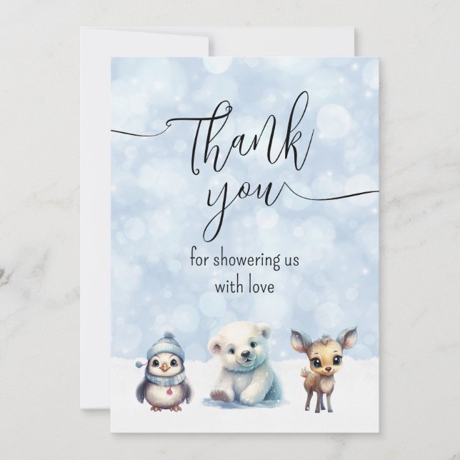 Carte De Remerciements Animaux d'hiver Froid hors Baby shower (Devant)