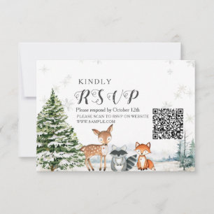 Carte De Remerciements Animaux d'hiver Silver Snowflakes Baby shower RSVP