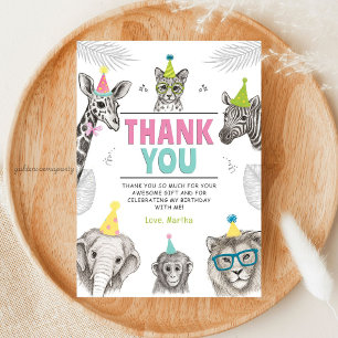 Carte De Remerciements Animaux en fête Anniversaire d'animal sauvage