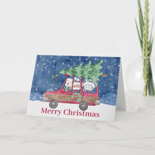 Carte De Remerciements Animaux Festifs d'arbres de Noël (Devant)