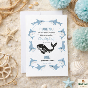 Carte De Remerciements Animaux marins Requin 1er anniversaire Sous l'oc