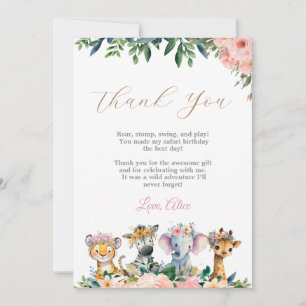 Carte De Remerciements Animaux sauvages de safari Fille Premier Anniversa