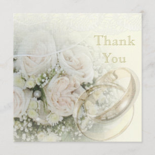 Carte De Remerciements Anneaux de mariage, roses, colombes et dentelle Me