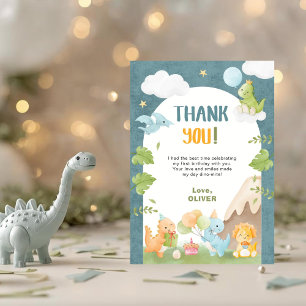 Carte De Remerciements Anniversaire 1 an Dinosaure Bleu