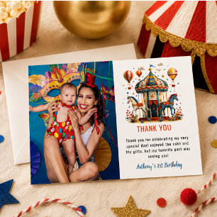 Carte De Remerciements Anniversaire 1 an Moderne Cirque Carnaval Fête For