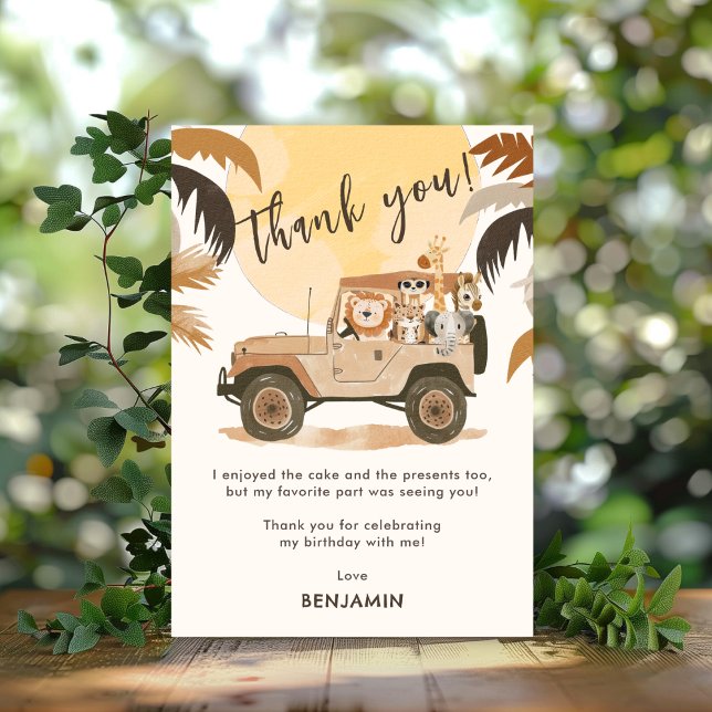 Carte De Remerciements Anniversaire Animaux de la Jungle Safari (Créateur téléchargé)