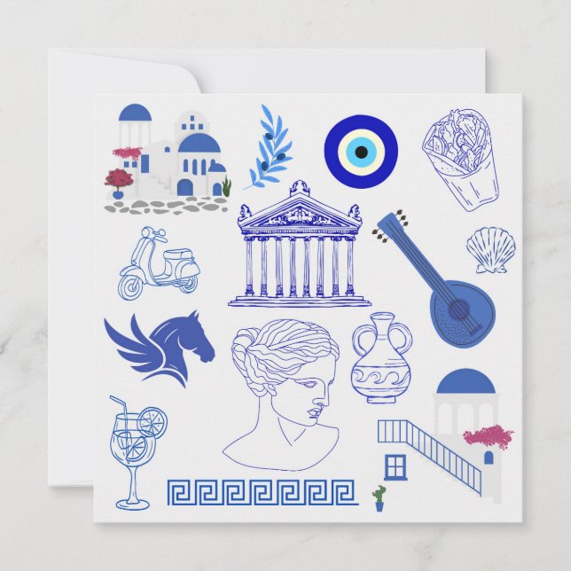 Carte De Remerciements Anniversaire Bleu et Blanc de la Grèce (Devant)