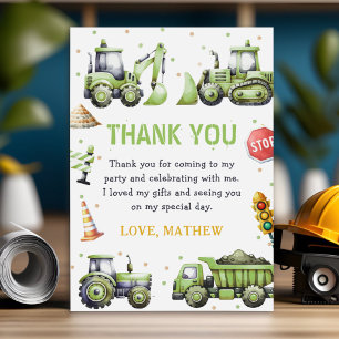 Carte De Remerciements Anniversaire Camion de Construction Pelle