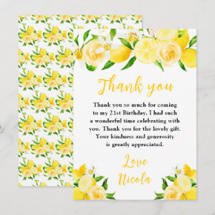 Carte De Remerciements Anniversaire Citrons et Feuillage