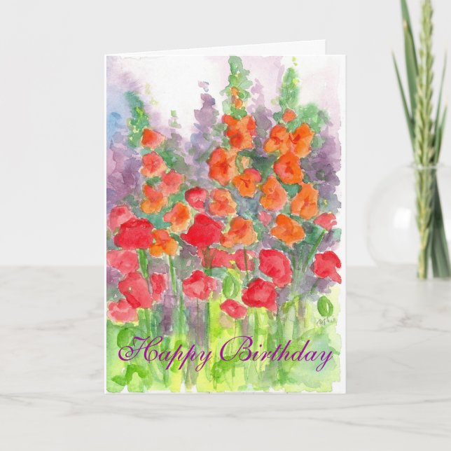 Carte De Remerciements Anniversaire d'aquarelle de fleur de Gladiola de (Devant)