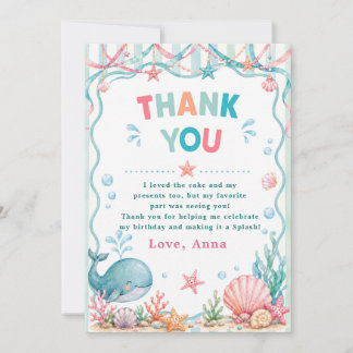 Carte De Remerciements Anniversaire de Baleine à l'aquarelle