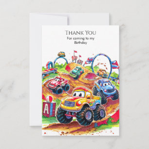 Carte De Remerciements Anniversaire de camion monstre pour enfants coloré