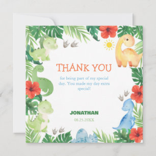 Carte De Remerciements Anniversaire de dinosaure de la forêt tropicale 