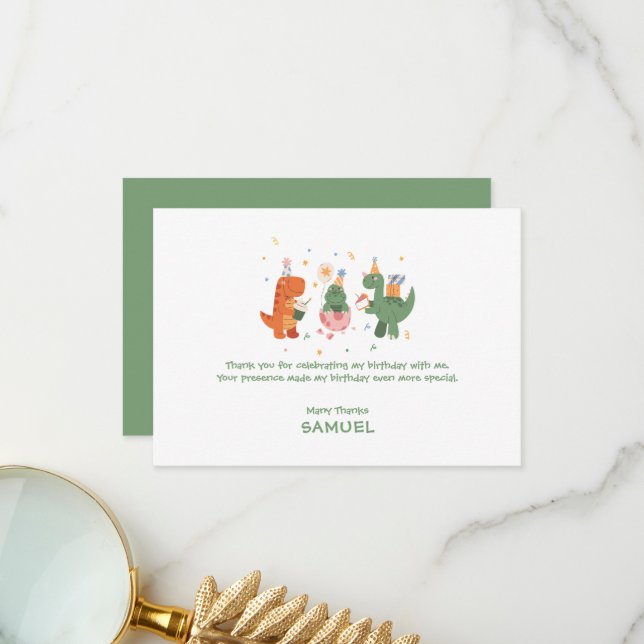 Carte De Remerciements Anniversaire de enfant de dinosaures enfantins col (Devant/Arrière en situation)