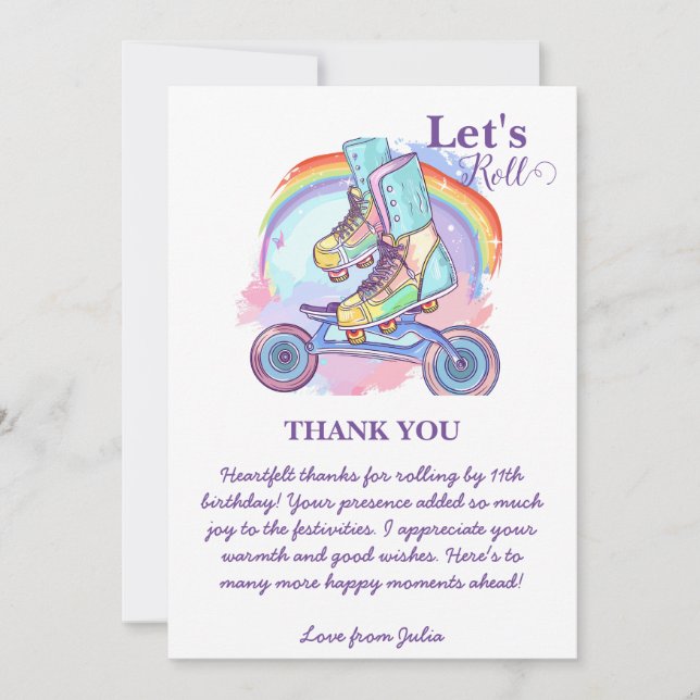 Carte De Remerciements Anniversaire de fille en patins à roulettes violet (Devant)