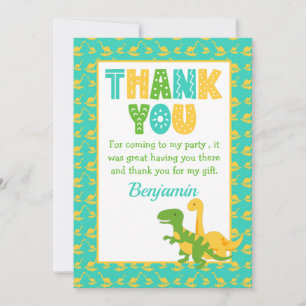Carte De Remerciements Anniversaire de garçons dinosaures mignons