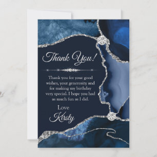 Carte De Remerciements Anniversaire de Géode d'Agate Bleu Argent