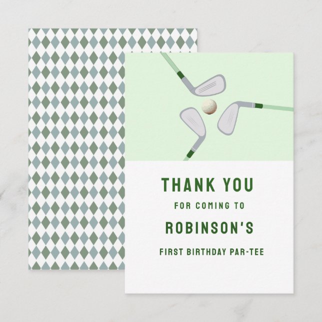Carte De Remerciements Anniversaire de golf Modern Hole in One Par-tee (Devant / Derrière)