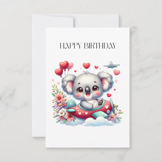 Carte De Remerciements Anniversaire de Koala Pilote (Devant)