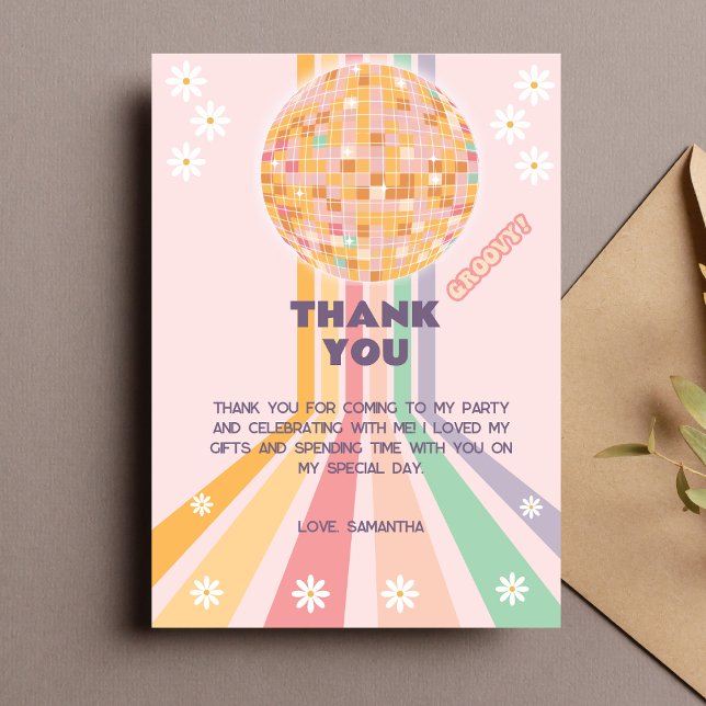 Carte De Remerciements Anniversaire de la discothèque Retro super Daisy (Thank You Card)