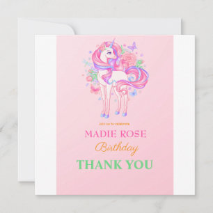 Carte De Remerciements Anniversaire de la fête licorne magique