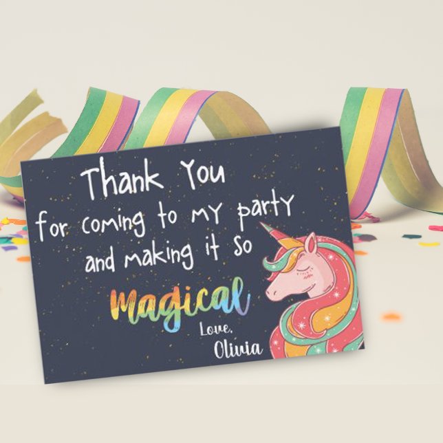 Carte De Remerciements Anniversaire de la licorne arc-en-ciel magique (Magical Rainbow Unicorn Sparkle Birthday Thank You Card)