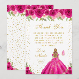 Carte De Remerciements Anniversaire de la princesse aux cheveux blonds fl
